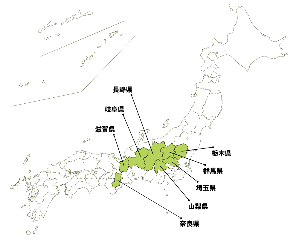 海なし県(内陸県)の地図